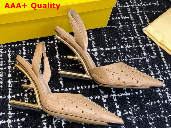 Fendi First Beige Interlaced Leather High Heeled Slingbacks Replica