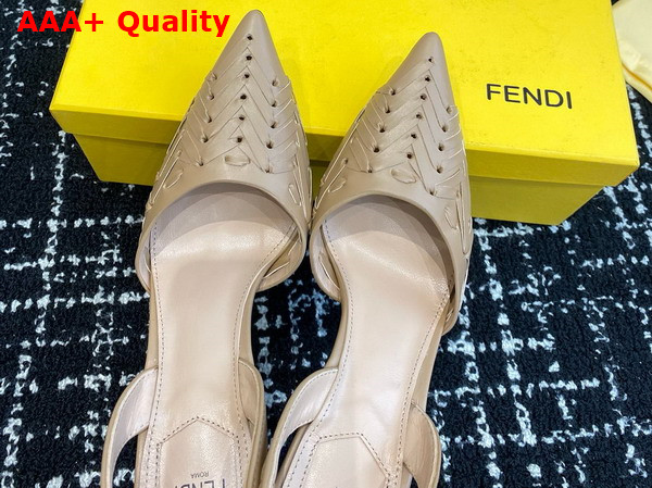 Fendi First Beige Interlaced Leather High Heeled Slingbacks Replica