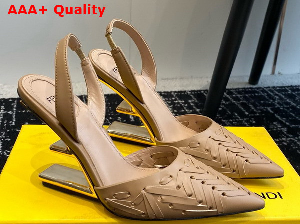 Fendi First Beige Interlaced Leather High Heeled Slingbacks Replica