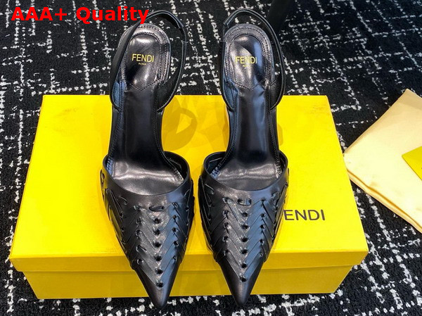 Fendi First Black Interlaced Leather High Heeled Slingbacks Replica