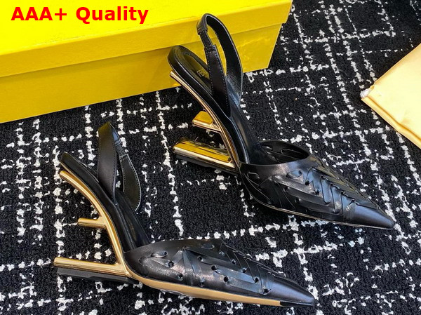 Fendi First Black Interlaced Leather High Heeled Slingbacks Replica