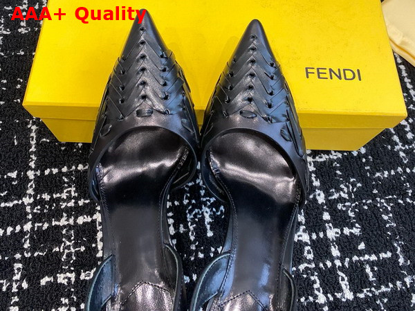 Fendi First Black Interlaced Leather High Heeled Slingbacks Replica