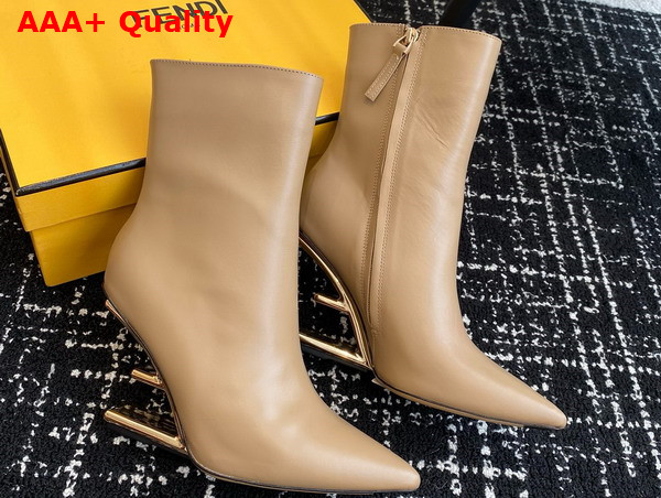 Fendi First High Heeled Ankle Boots in Beige Leather Replica