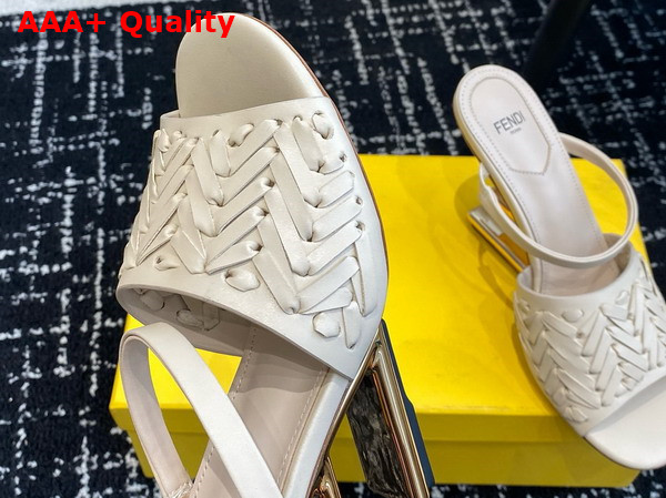 Fendi First High Heeled Sandals in Beige Interlaced Leather Replica