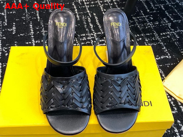 Fendi First High Heeled Sandals in Black Interlaced Leather Replica