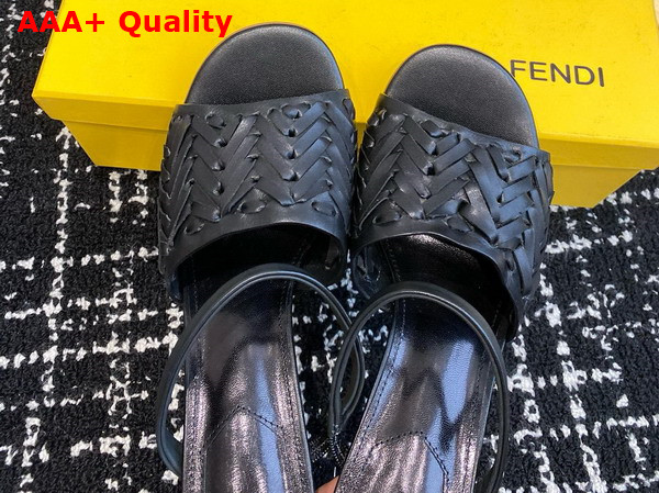 Fendi First High Heeled Sandals in Black Interlaced Leather Replica