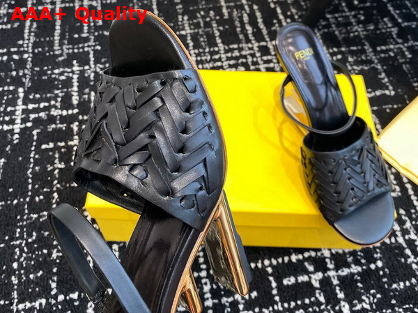 Fendi First High Heeled Sandals in Black Interlaced Leather Replica