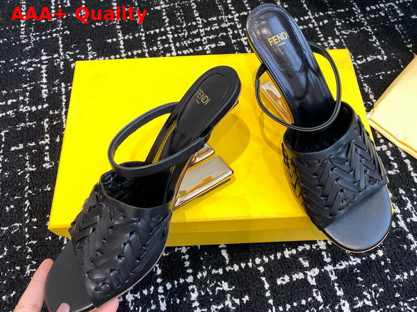 Fendi First High Heeled Sandals in Black Interlaced Leather Replica