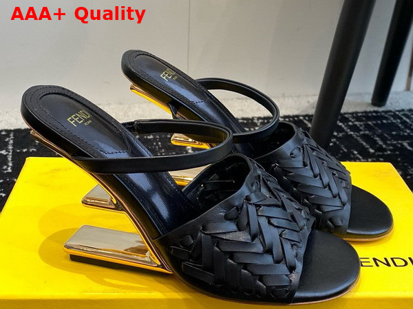 Fendi First High Heeled Sandals in Black Interlaced Leather Replica