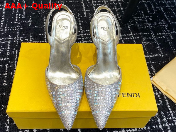 Fendi First Light Gold Colored Rhinestone High Heeled Slingbacks Replica