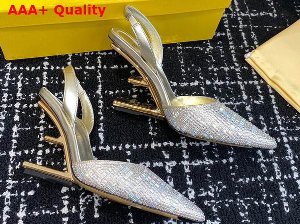 Fendi First Light Gold Colored Rhinestone High Heeled Slingbacks Replica