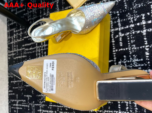 Fendi First Light Gold Colored Rhinestone High Heeled Slingbacks Replica