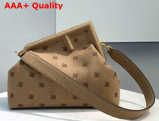 Fendi First Medium Beige Flannel Bag with Embroidery Replica