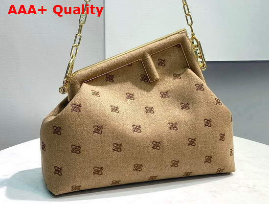 Fendi First Medium Beige Flannel Bag with Embroidery Replica