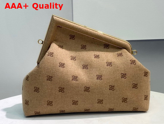 Fendi First Medium Beige Flannel Bag with Embroidery Replica