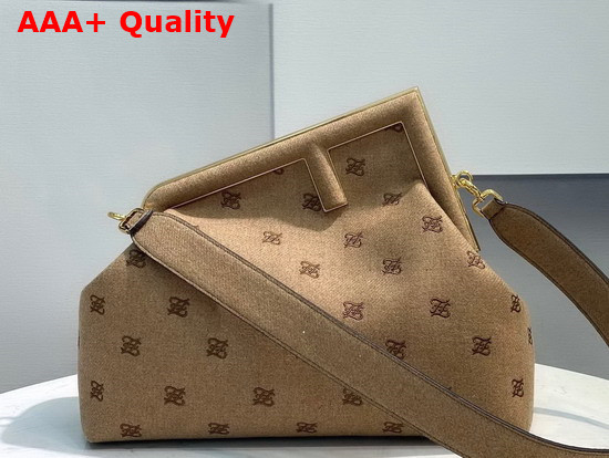 Fendi First Medium Beige Flannel Bag with Embroidery Replica