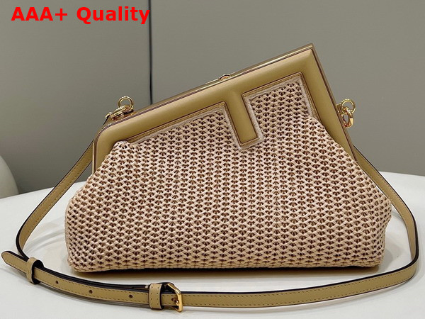 Fendi First Small Beige Raffia Macrame Bag Replica