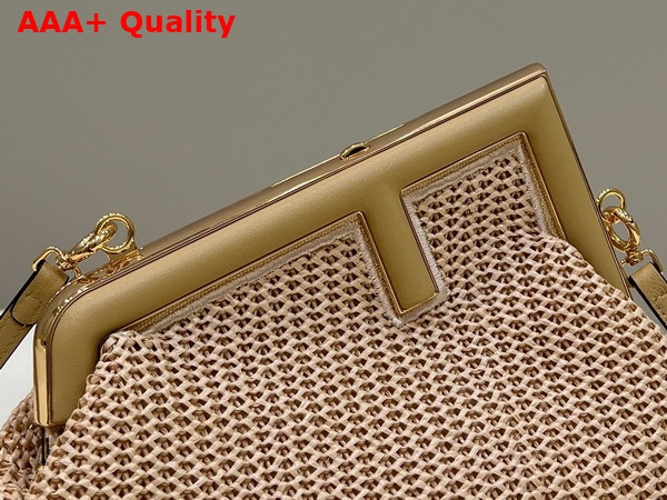 Fendi First Small Beige Raffia Macrame Bag Replica