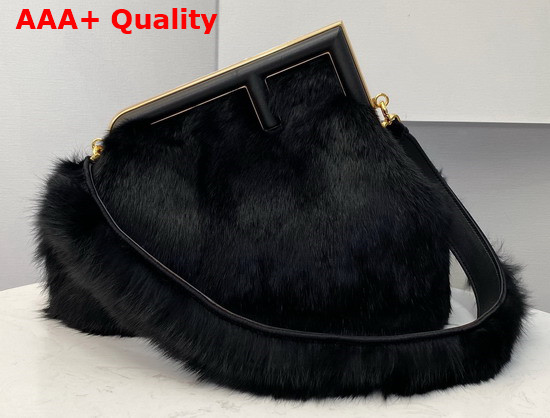 Fendi First Medium Black Mink Fur Bag Replica