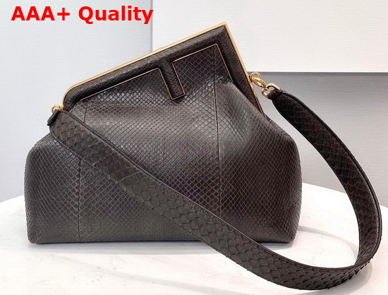 Fendi First Medium Dark Brown Python Leather Bag Replica