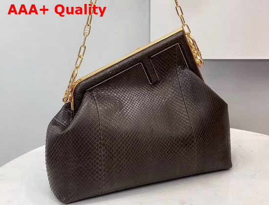 Fendi First Medium Dark Brown Python Leather Bag Replica