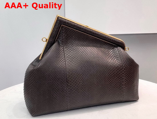 Fendi First Medium Dark Brown Python Leather Bag Replica