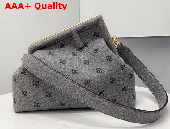 Fendi First Medium Grey Flannel Bag with Embroidery Replica