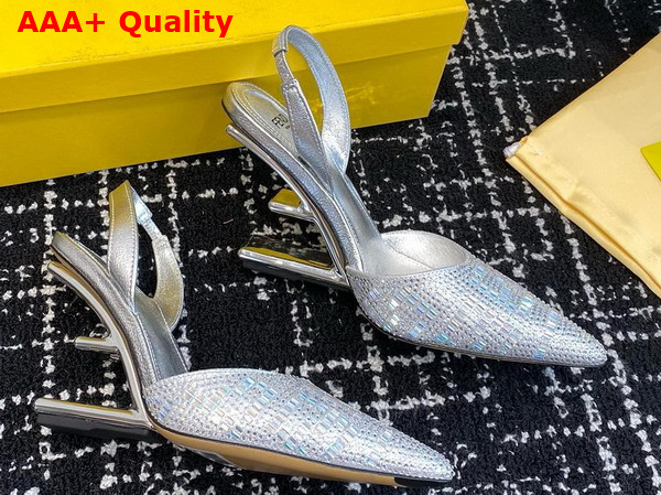 Fendi First Silver Colored Rhinestone High Heeled Slingbacks Replica