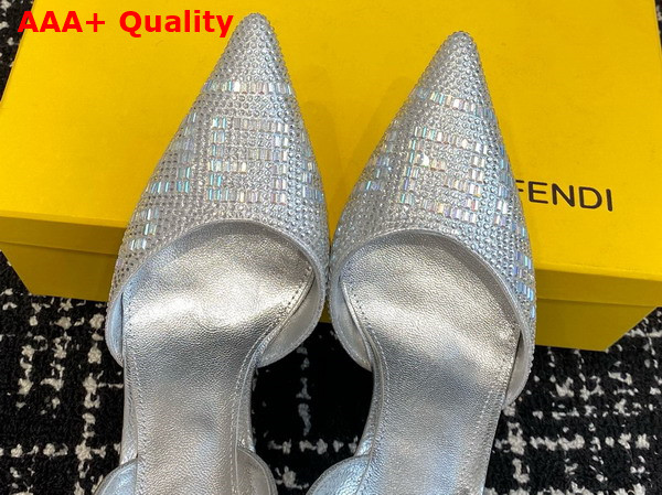 Fendi First Silver Colored Rhinestone High Heeled Slingbacks Replica