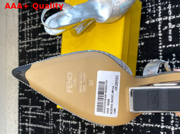 Fendi First Silver Colored Rhinestone High Heeled Slingbacks Replica