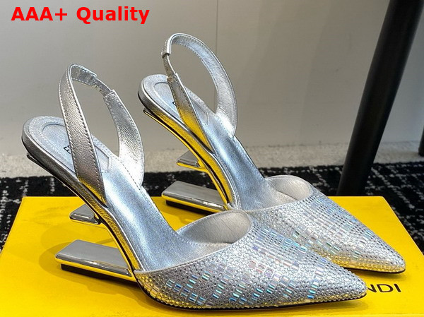 Fendi First Silver Colored Rhinestone High Heeled Slingbacks Replica