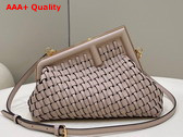 Fendi First Small Beige Braided Leather Bag Replica