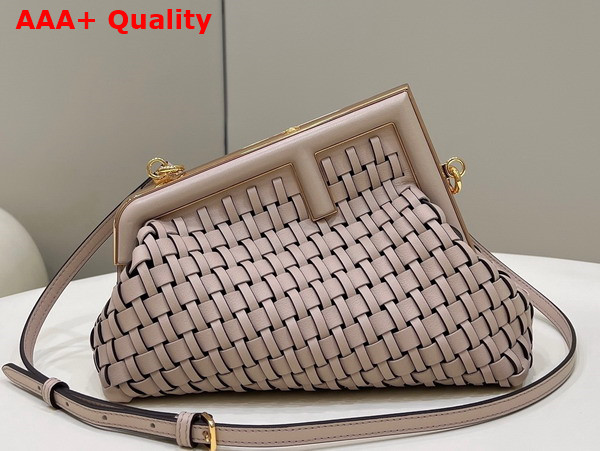 Fendi First Small Beige Braided Leather Bag Replica