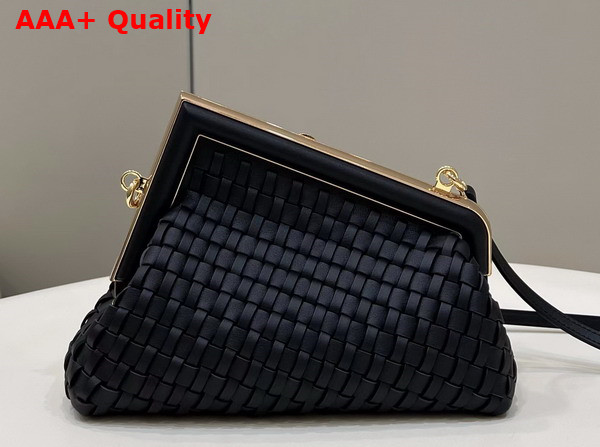 Fendi First Small Black Braided Leather Bag Replica