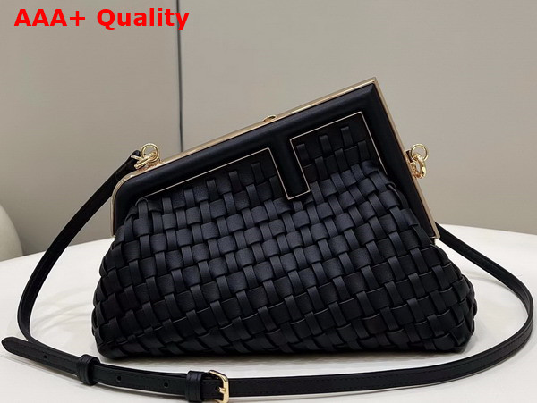 Fendi First Small Black Braided Leather Bag Replica