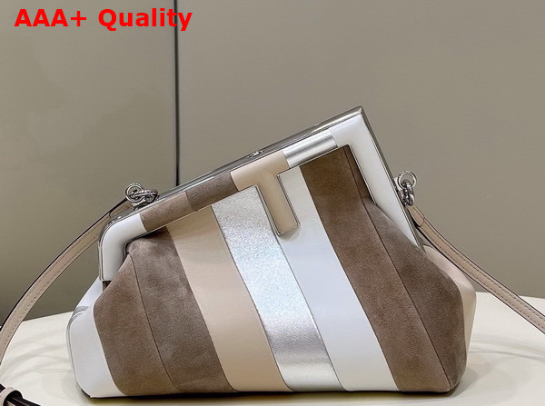 Fendi First Small Leather Bag with Silver and Light Brown Inlay Replica