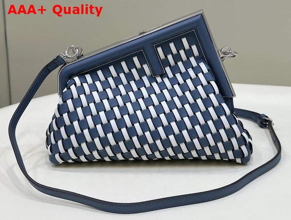 Fendi First Small White and Blue Woven Leather Bag Replica