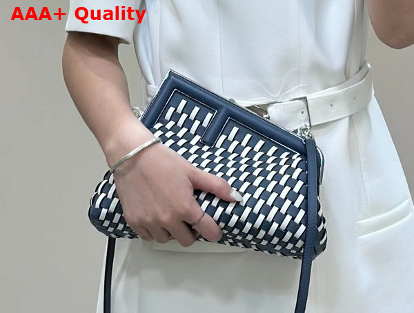 Fendi First Small White and Blue Woven Leather Bag Replica