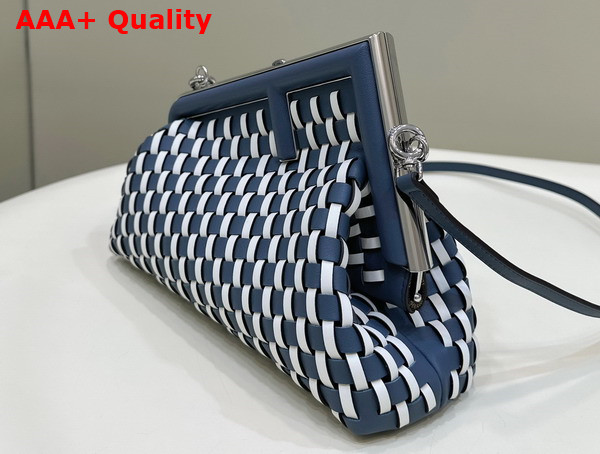 Fendi First Small White and Blue Woven Leather Bag Replica