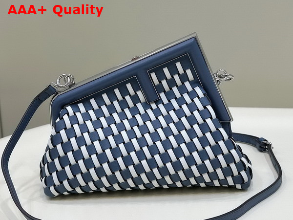 Fendi First Small White and Blue Woven Leather Bag Replica