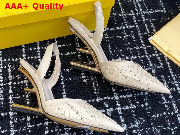 Fendi First White Interlaced Leather High Heeled Slingbacks Replica