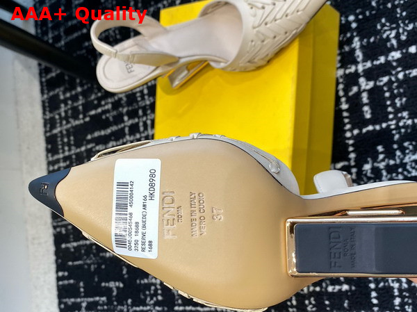 Fendi First White Interlaced Leather High Heeled Slingbacks Replica