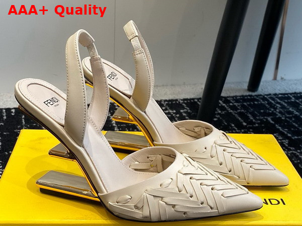 Fendi First White Interlaced Leather High Heeled Slingbacks Replica