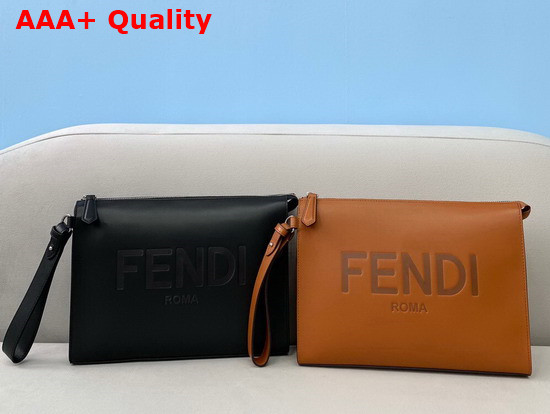 Fendi Flat Pouch Black Leather Pouch Replica