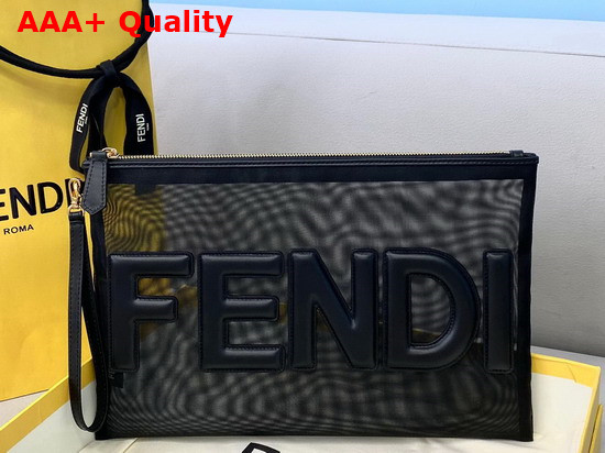 Fendi Flat Pouch Large Black Micro Mesh Pouch Replica