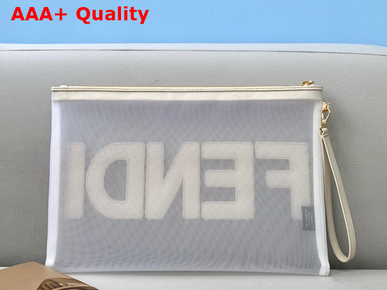 Fendi Flat Pouch Large White Micro Mesh Pouch Replica