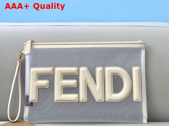 Fendi Flat Pouch Large White Micro Mesh Pouch Replica