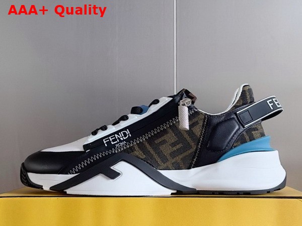 Fendi Flow Sneakers Black Leather and Brown FF Jacquard Running Shoes Replica