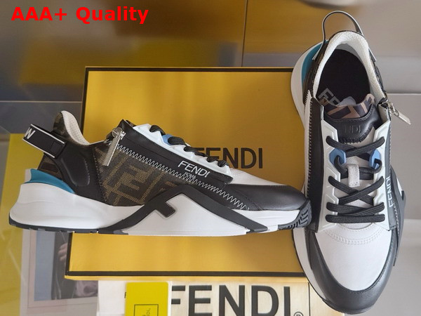 Fendi Flow Sneakers Black Leather and Brown FF Jacquard Running Shoes Replica