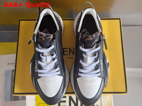 Fendi Flow Sneakers Blue FF Jacquard and White Leather Running Sneakers Replica